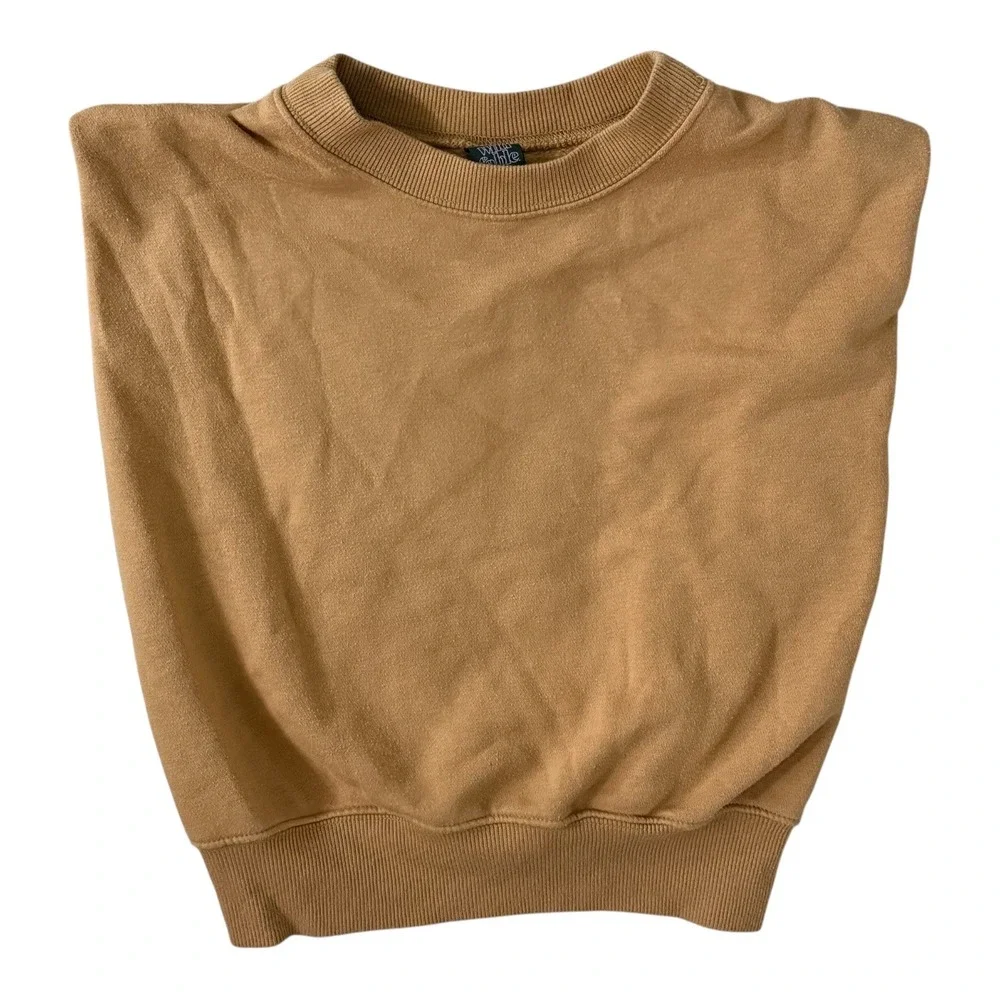 Wild Fable Cropped Crewneck Sweatshirt Camel Tan Boxy Fleece Pullover Size‎ S - Picture 3 of 6
